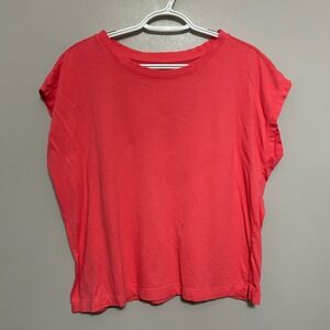 LOFT Women's Blouse M Coral Pink Crew Neck Cap Sleeve Casual Everyday T-Shirt